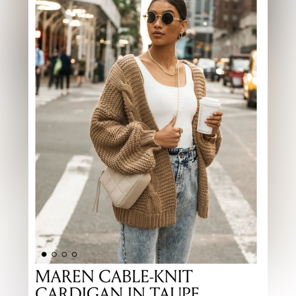 BOHME MAREN CABLE KNIT SWEATER in the color taupe. Worn once in EXCELLENT SHAPE - Picture 2 of 4
